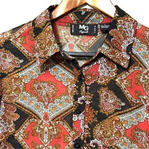 MG Originals Womens Long Sleeve Paisley Button-Up Shirt Size L 100% Polyester Bo